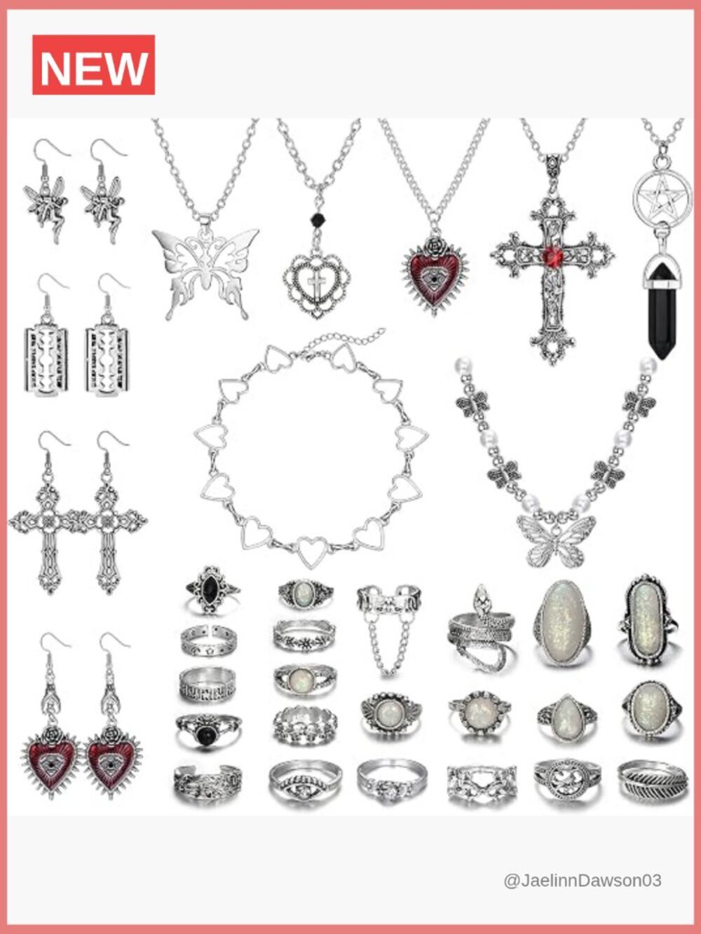 33pcs Grunge Vintage Punk Necklace Jewelry Set Gothic Earrings Fairy Butterfly